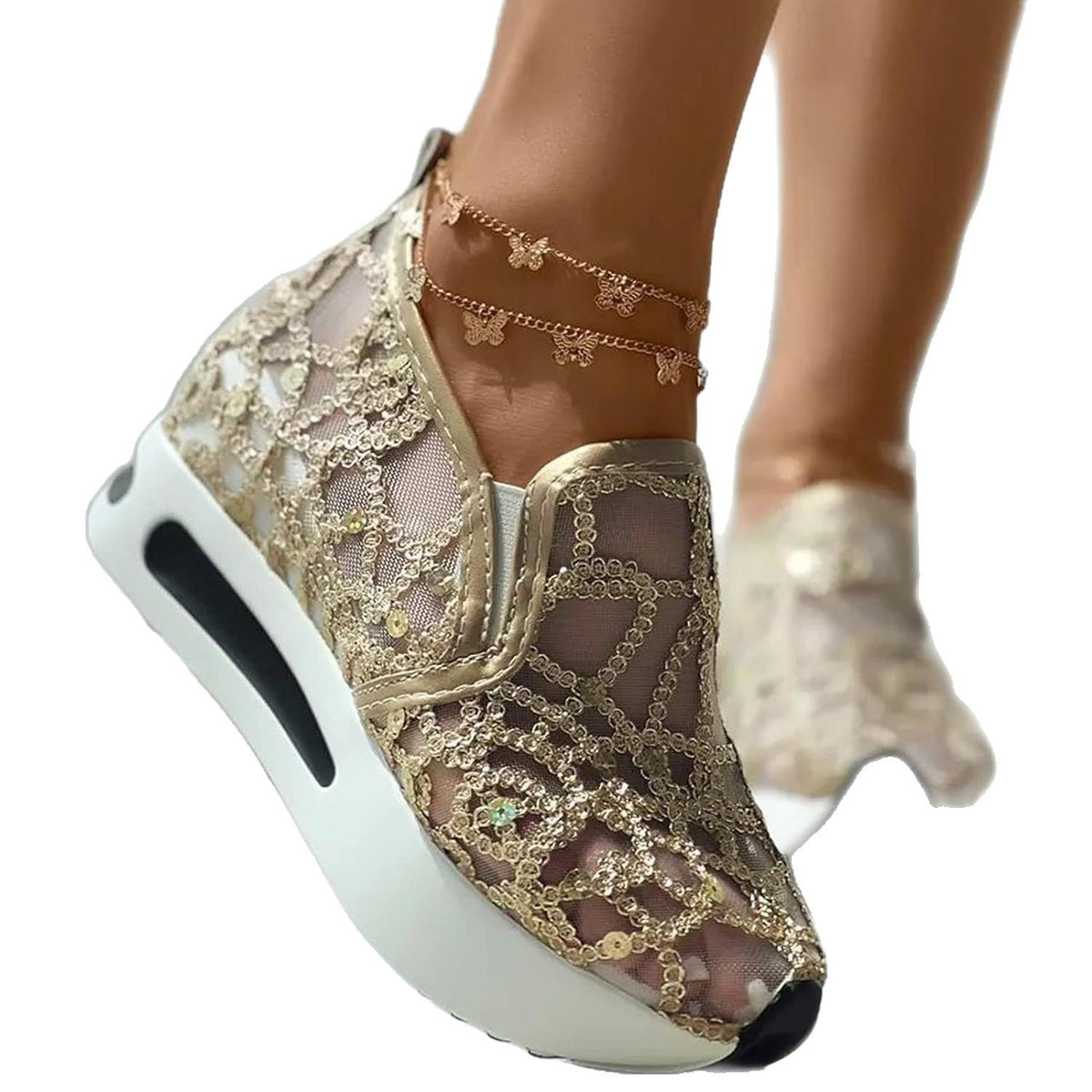 Women's Breathable Slip-On Sneakers with Glitter Pattern