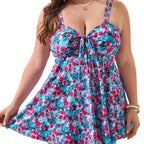 Women's Swim Dress with Floral Design and Adjustable Straps
