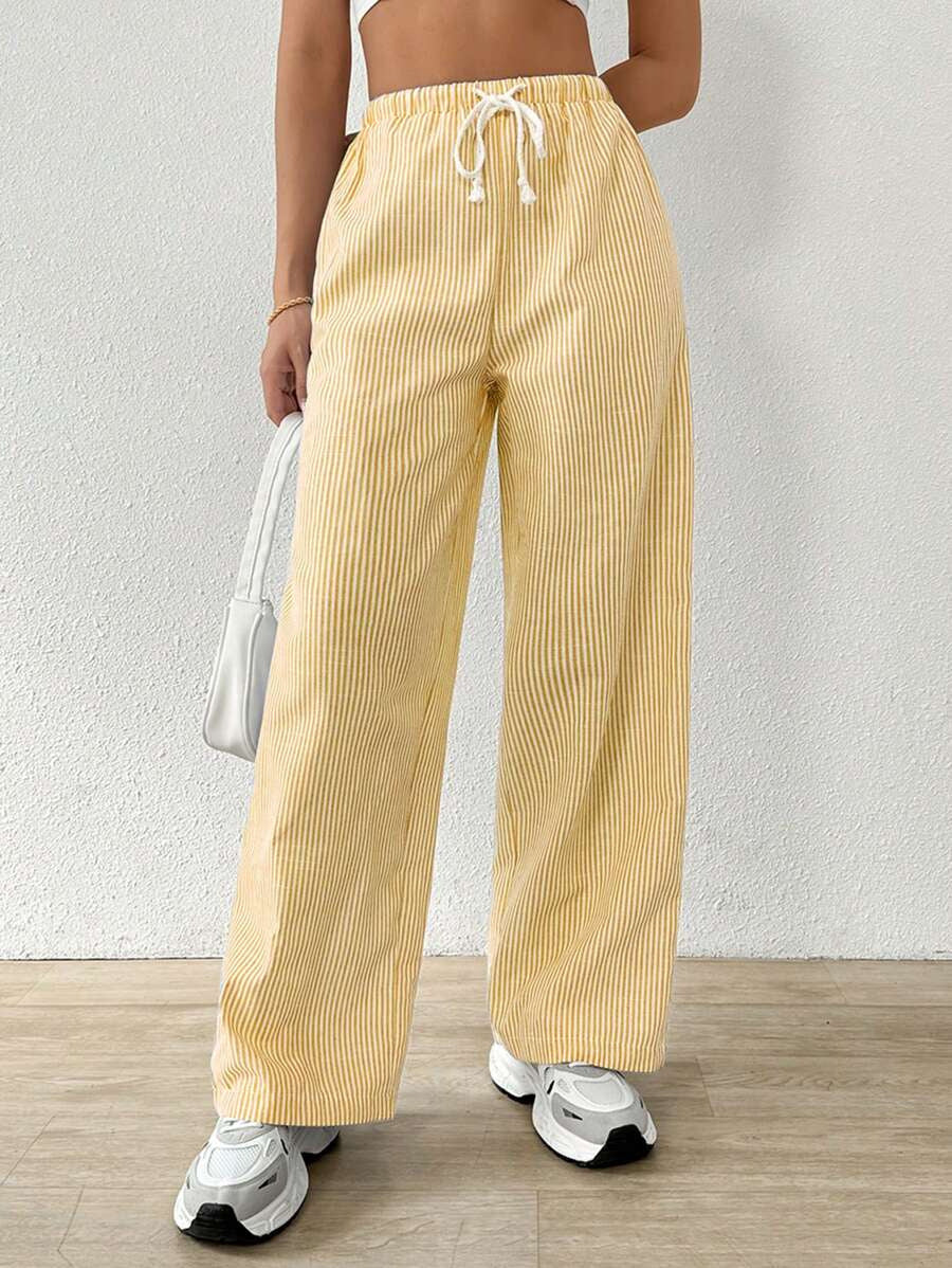 Women's Comfortable Beach Pants with Elastic Waistband and Decorative Drawstring