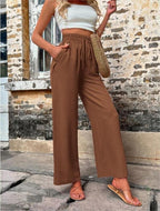 Women's Elegant Casual Trousers with Elastic Waist and Side Pockets