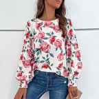 Women's Blouse with Floral Design and Voluminous Sleeves