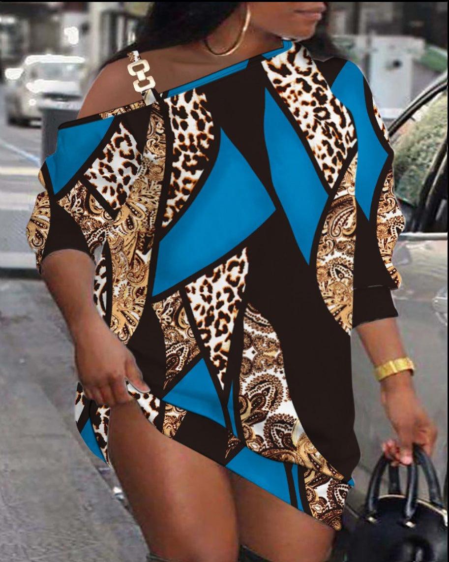 Women's Asymmetric Graphic Print One-Shoulder Dress
