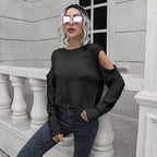 Women's Off-Shoulder Cropped Ribbed Sweater