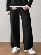 Women's Comfortable Knit Pants with Floral Appliqué Design