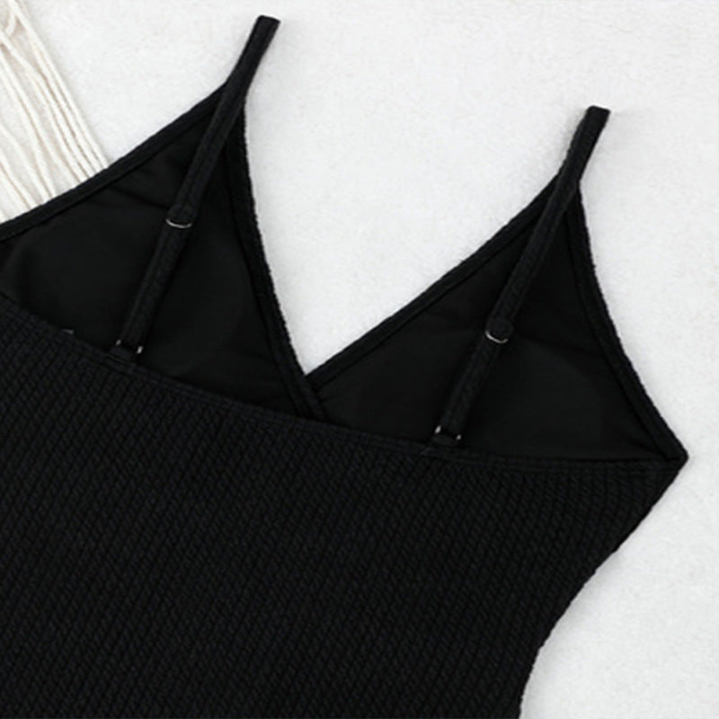 Women's Swimwear with Elegant Wave Pattern and Ruffle Accents