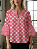 Women's Blouse Shirt with Voluminous Sleeves and Creative Print Design