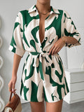 Women's Short Jumpsuit with Modern Graphic Print