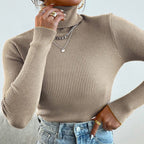 Elegant Women's Turtleneck Sweater with Fine Ribbed Texture