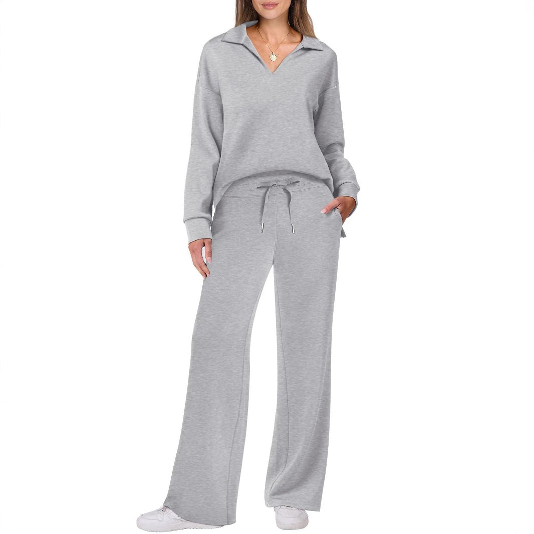 Women's Comfortable Leisure Suit with V-Neck and Loose Fit