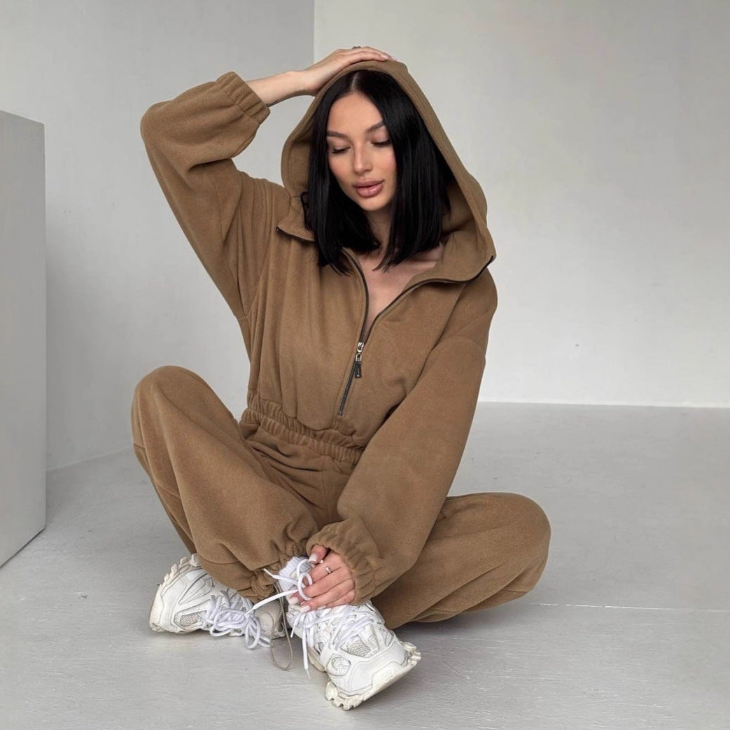 Women's Fleece Jogging Suit with Half Zipper
