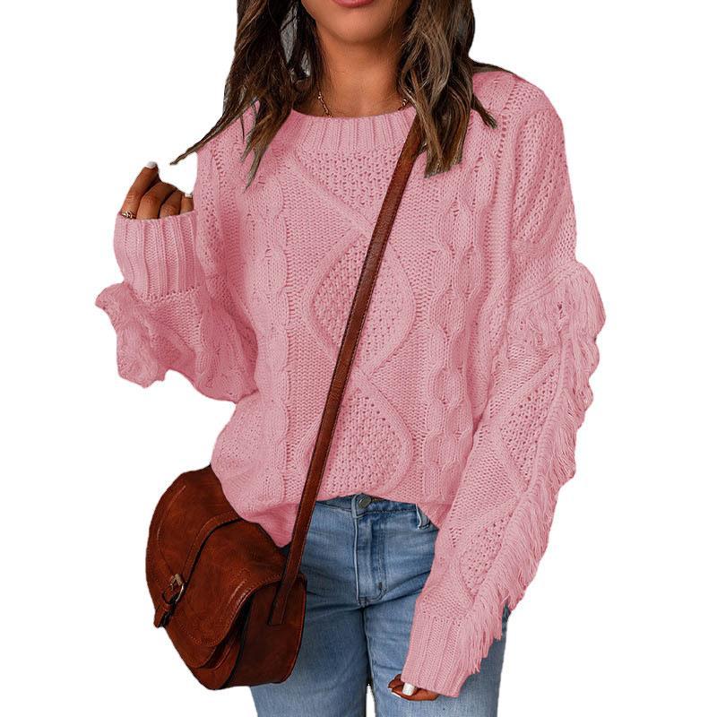 Women's Chunky Knit Sweater with Dropped Shoulders and Elastic Cuffs