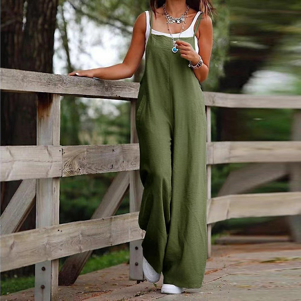 Women's Casual Wide-Leg Jumpsuit with Pockets