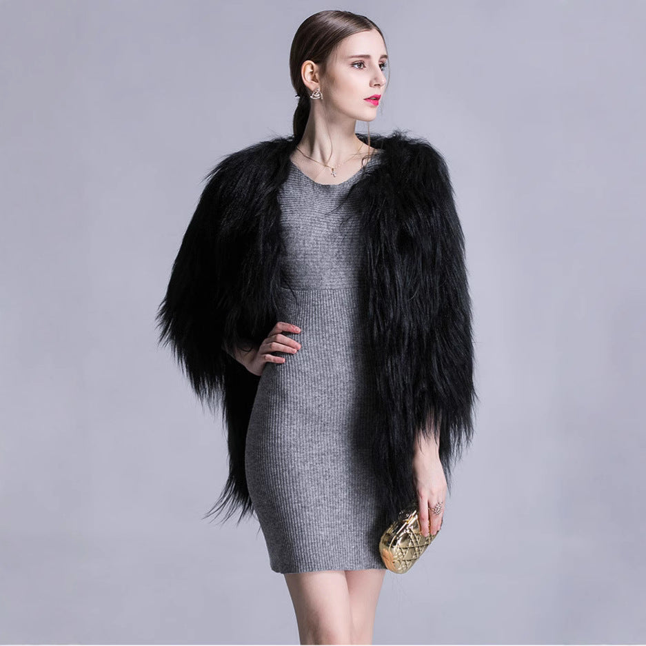 Women's Elegant Faux Fur Cape with Wide Open Cut