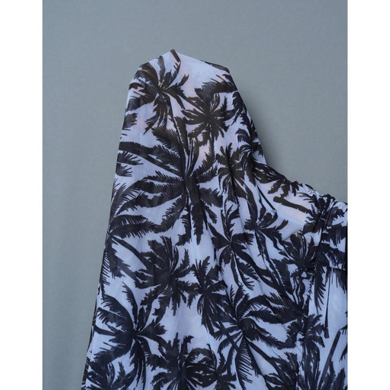 Women's Sheer Maxi Skirt with Tropical Palm Print