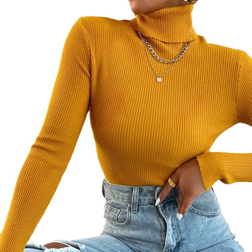 Elegant Women's Turtleneck Sweater with Fine Ribbed Texture