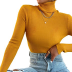 Elegant Women's Turtleneck Sweater with Fine Ribbed Texture