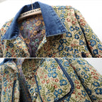 Women's Floral Denim Jacket with Patch Pockets and Collar