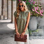 Women's Blouse with Floral Design and Ruffle Details