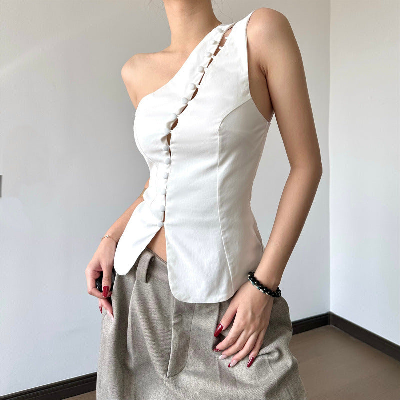 Women's Asymmetrical Blouse with Button Details
