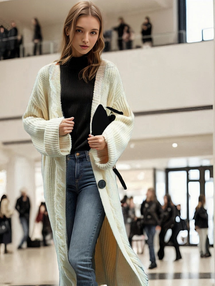Women's Casual Knit Coat with Fringed Edges and Spacious Pockets