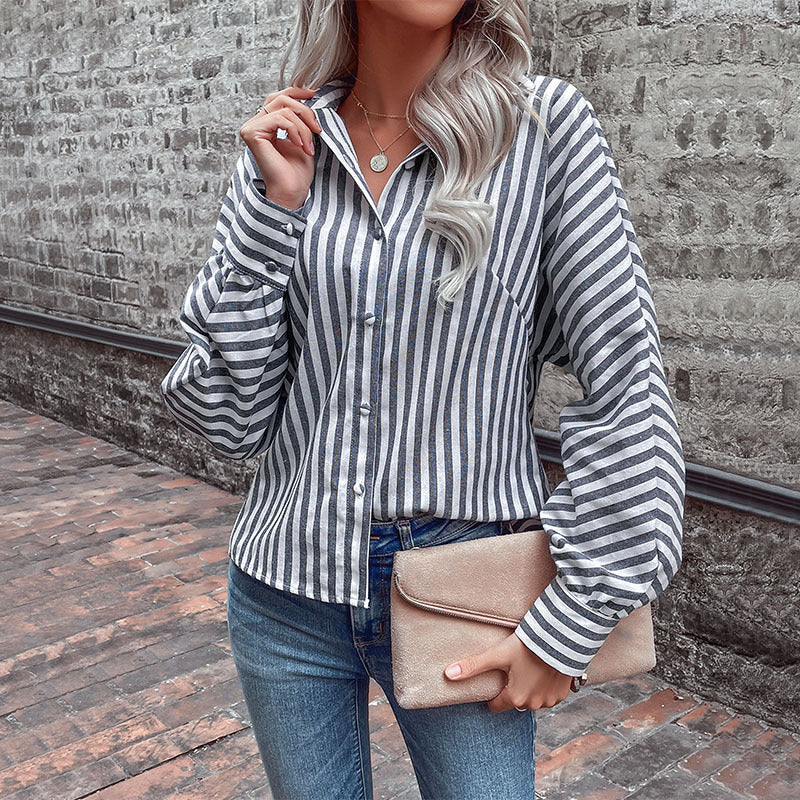 Women's Tie-Front Shirt with Striped Design