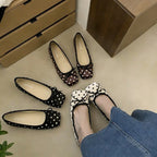 Women's Ballet Flats with Polka Dot Pattern and Bow Detail