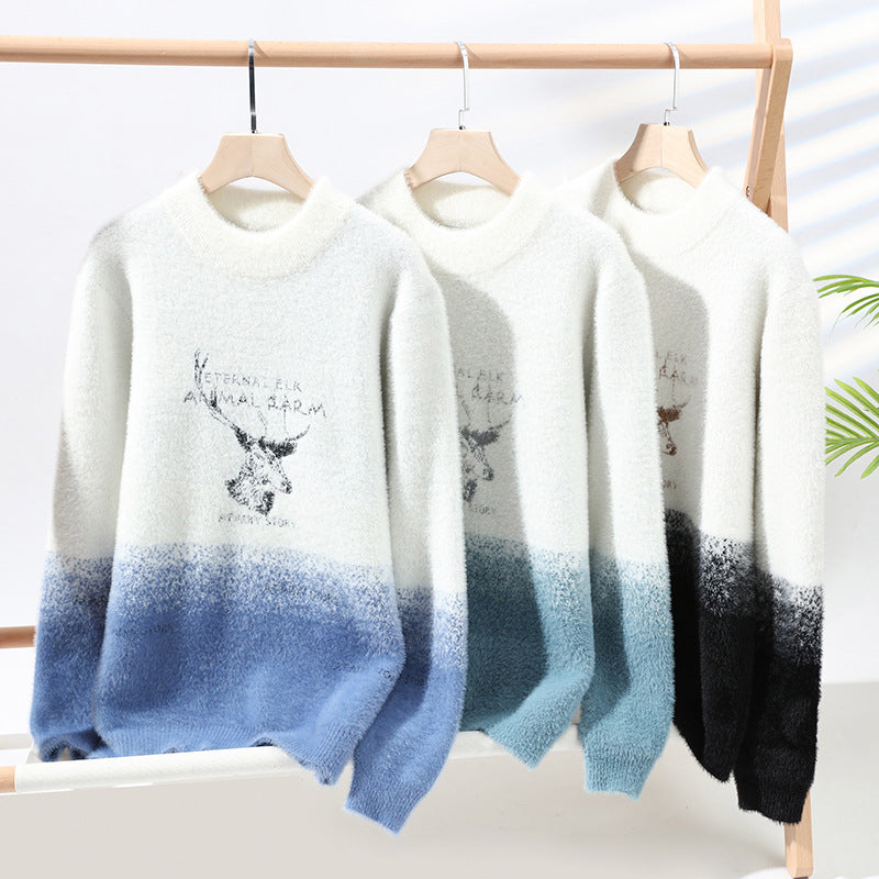 Women's Fluffy High-Neck Sweater with Graphic Motif