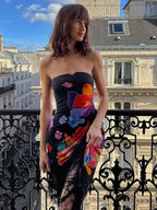 Women's Cocktail Dress with Refined Fringe and Floral Print