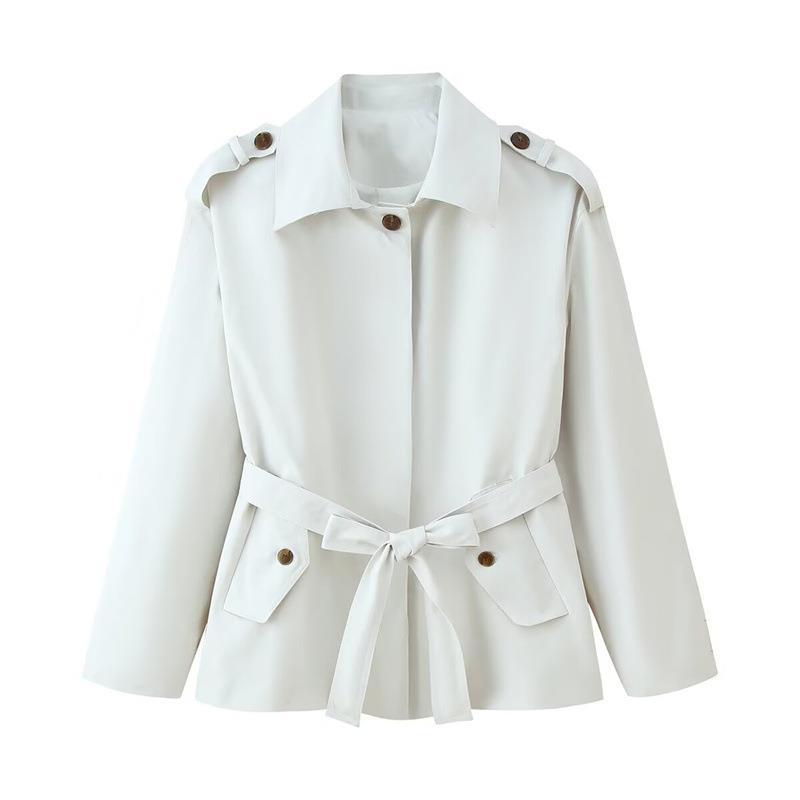 Elegant Trench Jacket with Adjustable Belt and Button Details