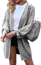 Women's Chunky Knit Cardigan with Elegant Cable Pattern and Casual Cut