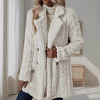 Women's Textured Hooded Coat with Large Buttons
