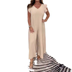 Women's Casual Jumpsuit with Flowing Cut and V-Neck