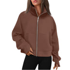 Women's Comfortable Sweat Jacket with High Collar