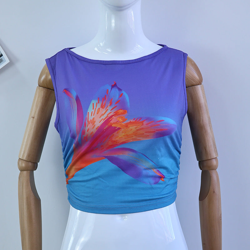 Women's Sleeveless Floral Crop Top