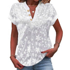 Women's Blouse with Floral Embroidery and Classic V-Neck