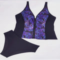 Women's Swim Top with Floral Zipper and Matching Bottoms