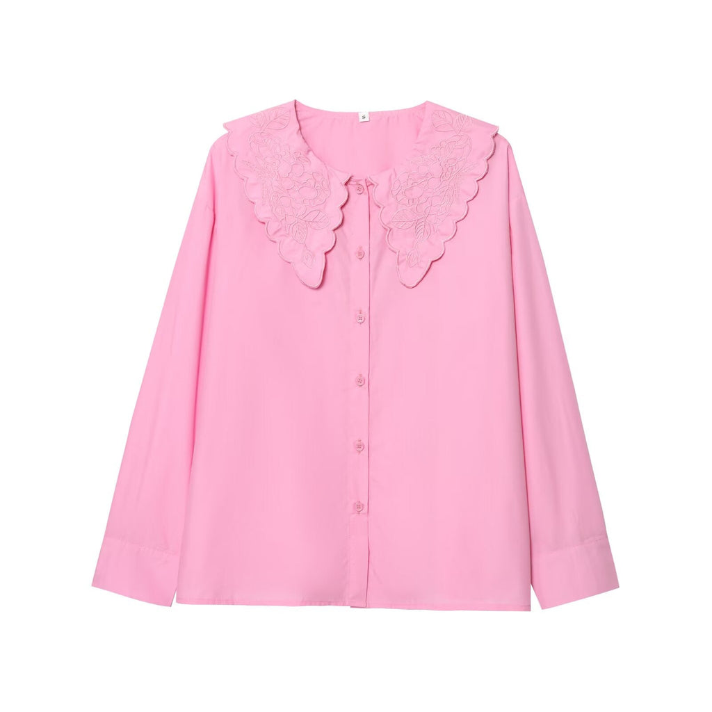 Women's Elegant Floral Embroidered Button-Down Blouse