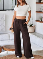 Women's Comfortable and Stylish Leisure Pants with Elastic Waistband and Pockets