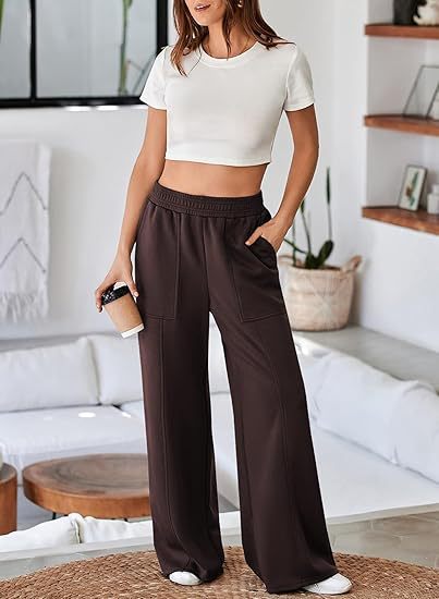 Women's Comfortable and Stylish Leisure Pants with Elastic Waistband and Pockets