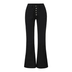 Women's High-Waisted Flared Jeans with Decorative Buttons