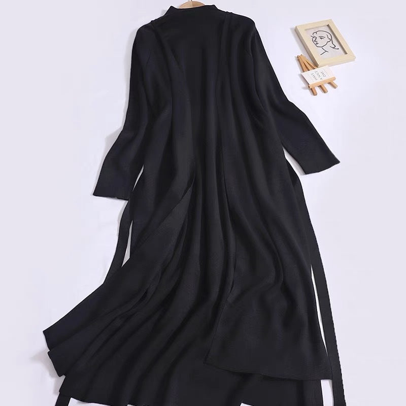 Women's Elegant Long Coat with Asymmetrical Cut and High Collar