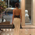 Women's Evening Dress with Lace and Elegant Deep Neckline
