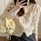 Women's Chunky Knit Cardigan with Button Closure and Cable Knit Pattern