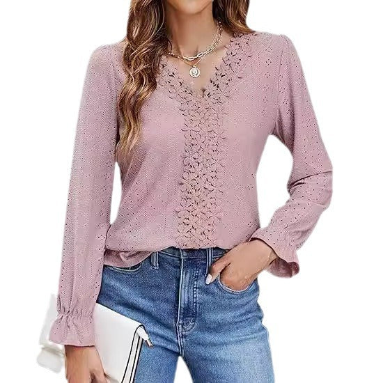 Women's Elegant Floral Blouse with V-Neck