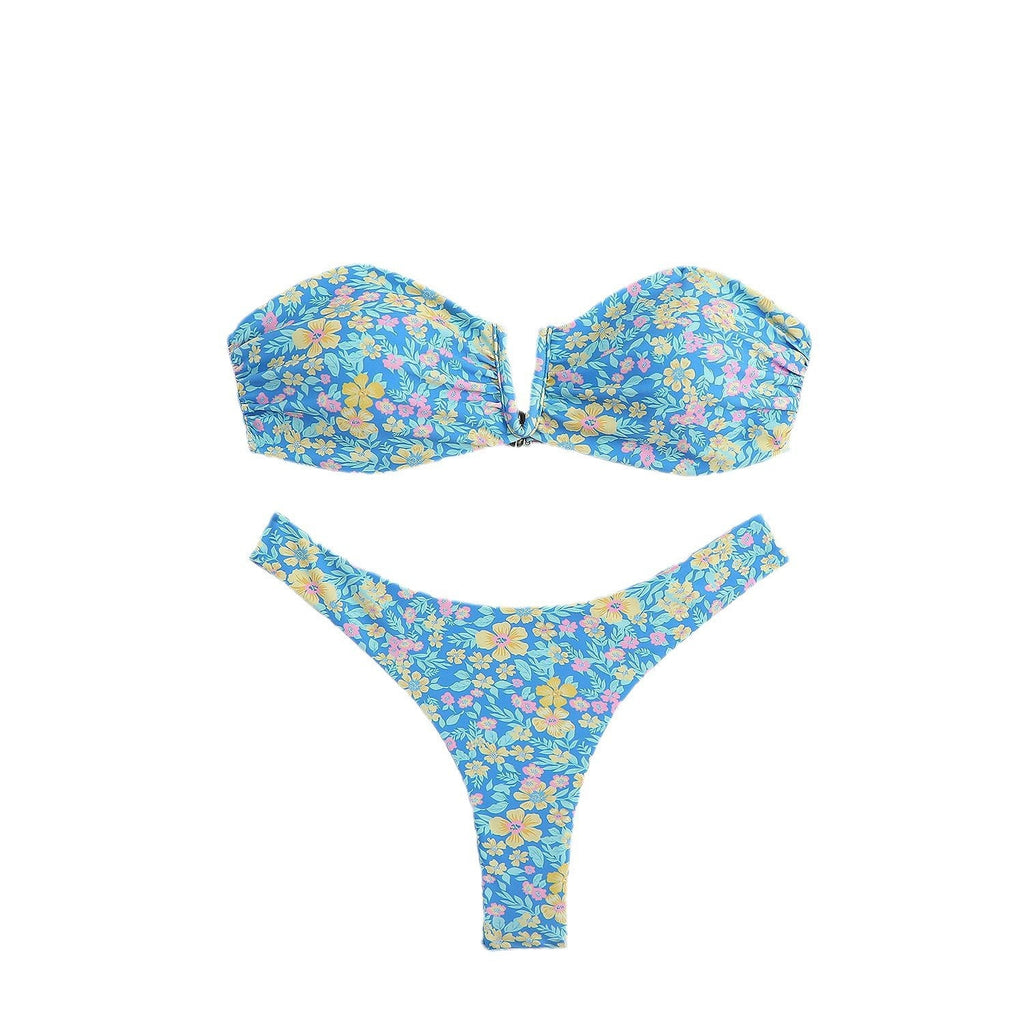 Women's Bandeau Bikini with Floral Design and Elegant Closure
