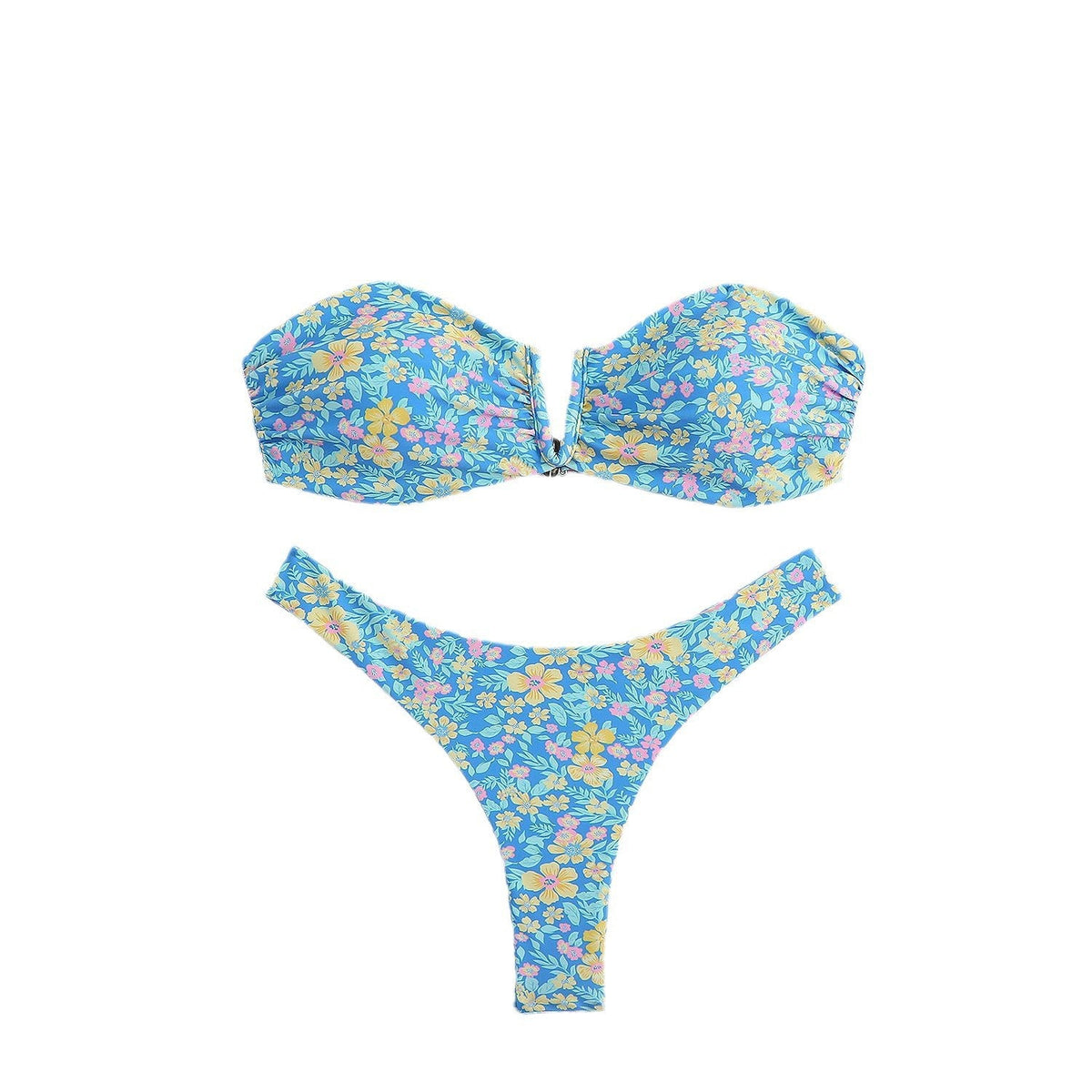 Women's Bandeau Bikini with Floral Design and Elegant Closure
