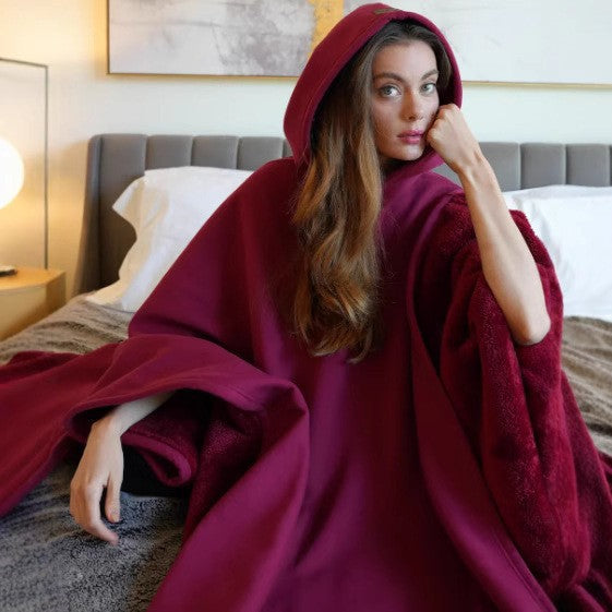 Women's Cozy Hooded Poncho in Soft Microfleece
