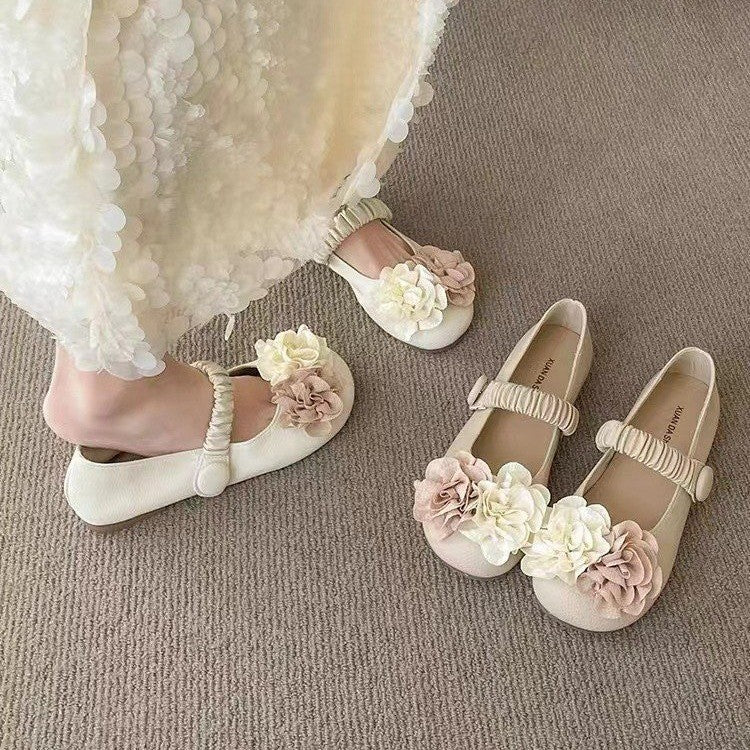 Women's Ballet Flats with Floral Decor and Elastic Strap