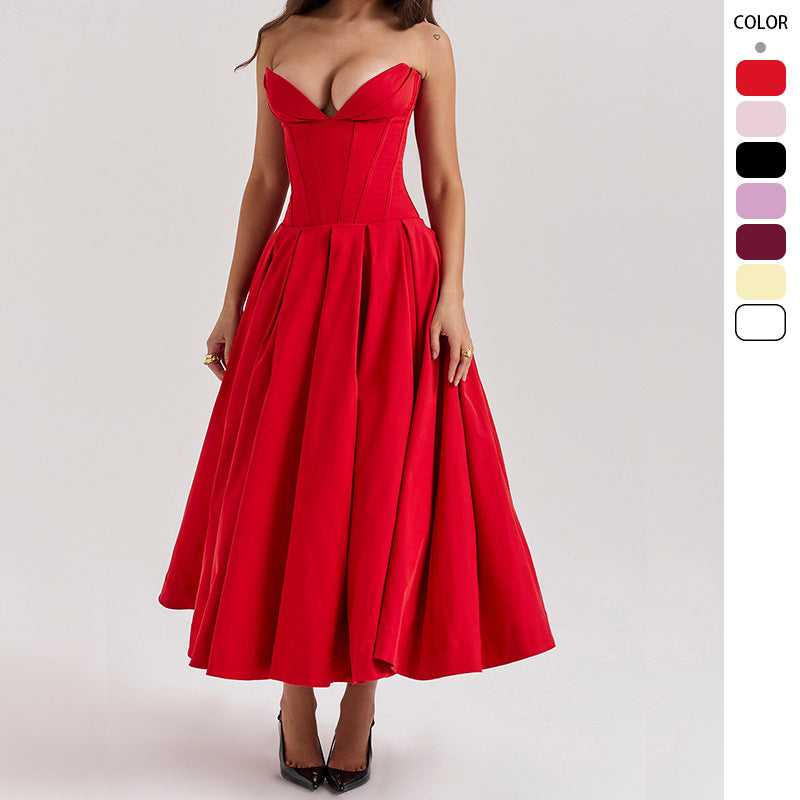 Women's A-Line Evening Dress with Corset Top and Flowing Skirt
