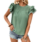 Women's Short-Sleeve Blouse with Ruffle Details